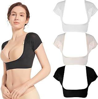 3Pcs Breathable Sweat Guard Underwear Vest, Reusable Underarm Sweat Protector Short Sleeve Underarm Sweat Pads Soft Washable Armpit Sweat Pad Shirt for Women Girls Ladies (M)