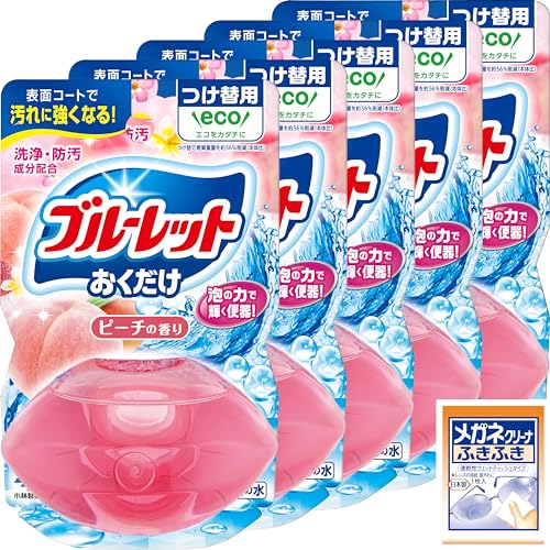 ブルーレット 【まとめ買い】液体おくだけ トイレタンク芳香洗浄剤 ピーチの香り 詰め替え用 70ml×5個 メガネクリーナおまけ付 小林製薬 【Amazon.co.jp限定】