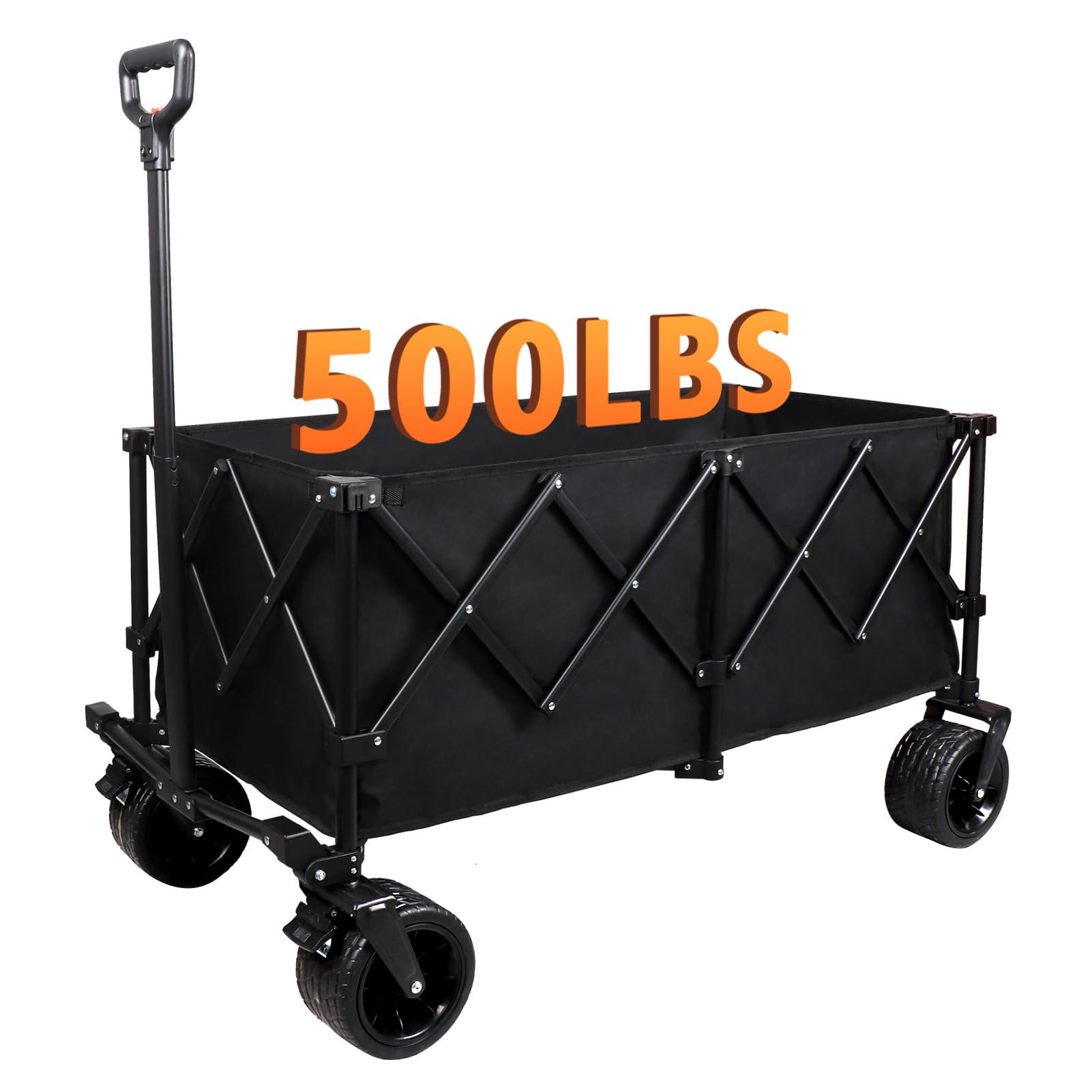 220L Collapsible Foldable Wagon with 500lbs Weight Capacity, Utility Wagons Carts Heavy Duty,with Big All-Terrain Beach Wheels,for Camping, Garden, Sports, Beach, Shopping,Black