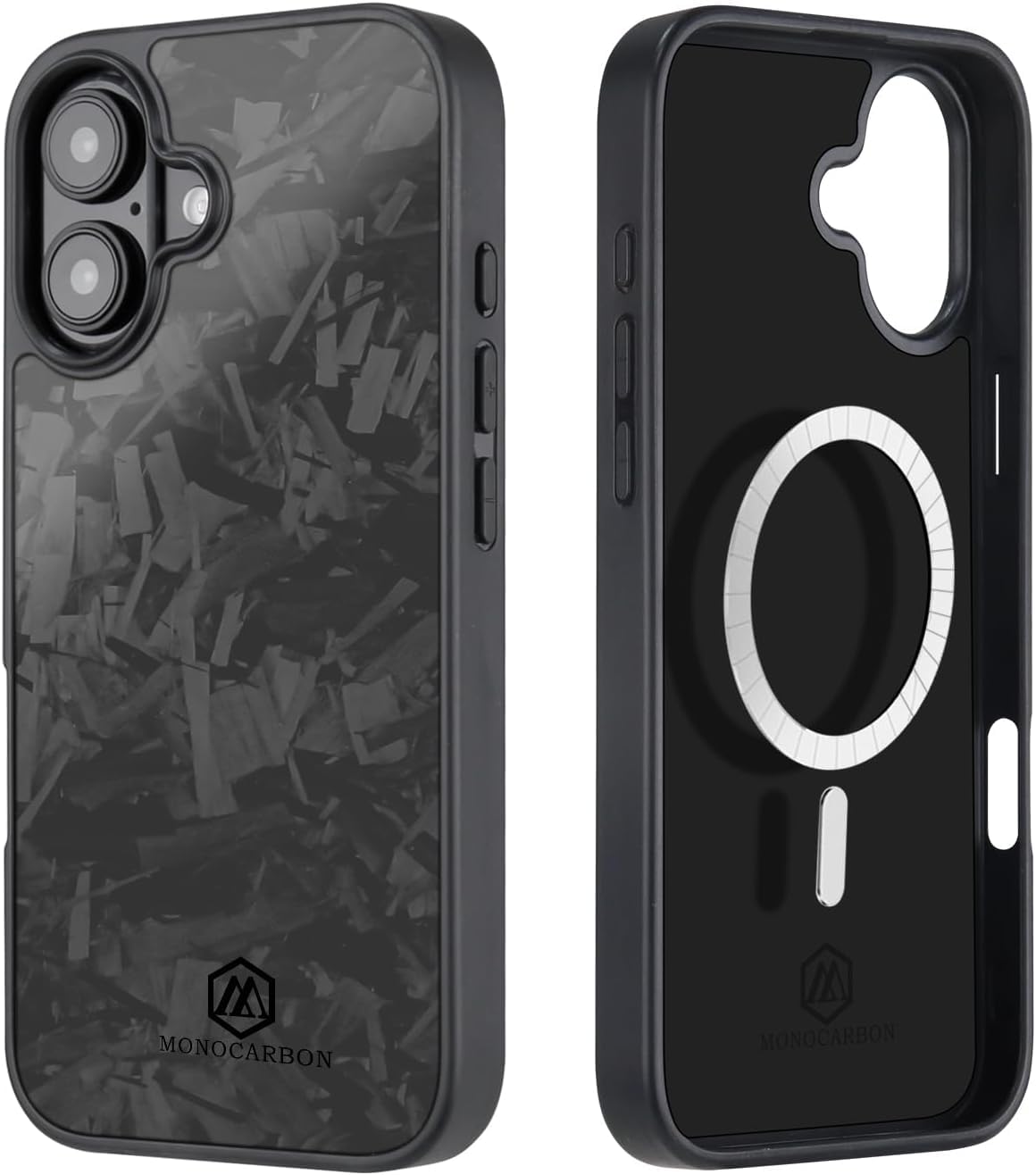 MONOCARBON Real Forged Carbon Fiber case for iPhone 16 cover [MagSafe Compatible] Military Grade - Matte Black