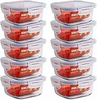 Mozcada - Kit 10 Potes de Vidro Marmita 550ml Herméticos com Trava Quadrados