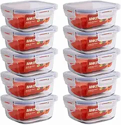 Mozcada - Kit 10 Potes de Vidro Marmita 550ml Herméticos com Trava Quadrados