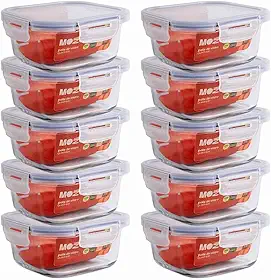 Mozcada - Kit 10 Potes de Vidro Marmita 550ml Herméticos com Trava Quadrados