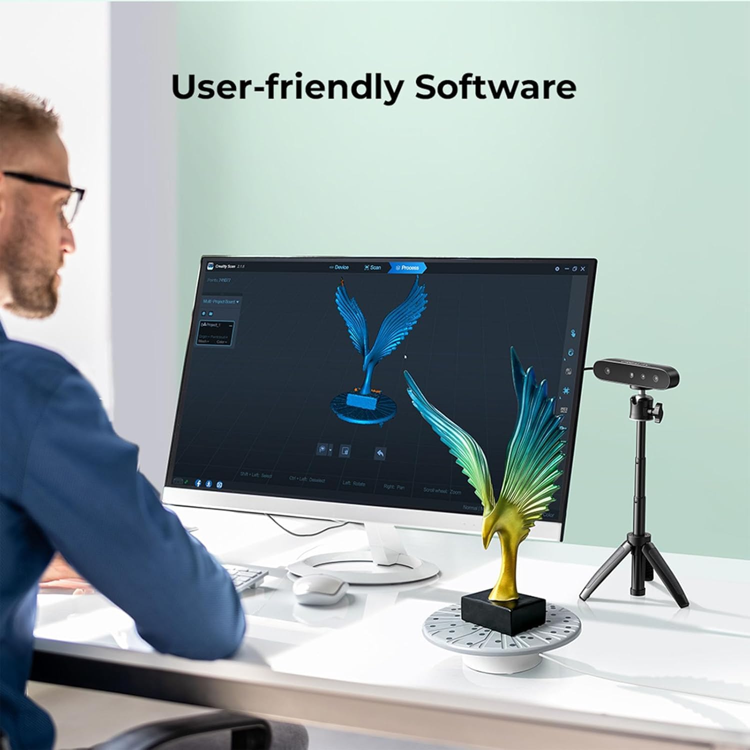 Creality CR-Ferret SE 3D-Scanner – Hochpräziser Desktop-Scanner mit 0,1 mm Genauigkeit, Verwacklungsschutz & 24-Bit-Farbscan, kompatibel mit Mac/Windows für 3D-Druck & Modellbau.