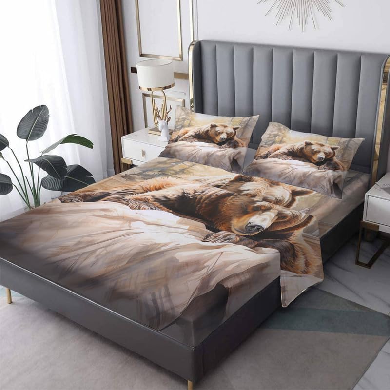 Miniatura 8 de zcsm Bear Sheets - Juego de sábanas tamaño Queen, sábanas de animales para niños, microfibra suave y bolsillo profundo, sábanas y fundas de almohada