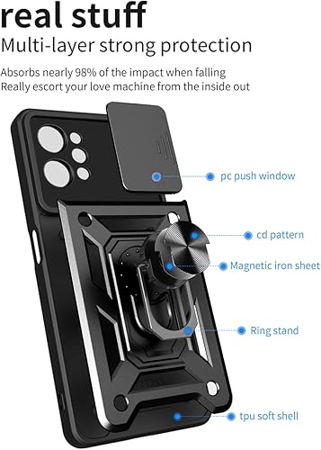 Miniatura 8 de Ysnzaq Funda resistente a prueba de golpes de grado militar para Xiaomi Poco M5 6.58", protección de lente de ventana deslizante con soporte
