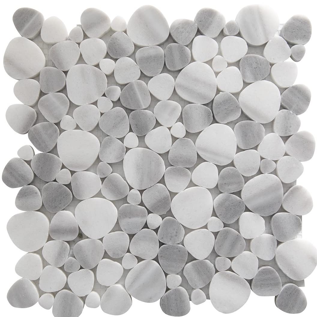 Pebbles Stone Grey Gloss Mosaic Tiles Sheet for Walls Floors Bathrooms Kitchen (Full Sheet 32 x 32cm)