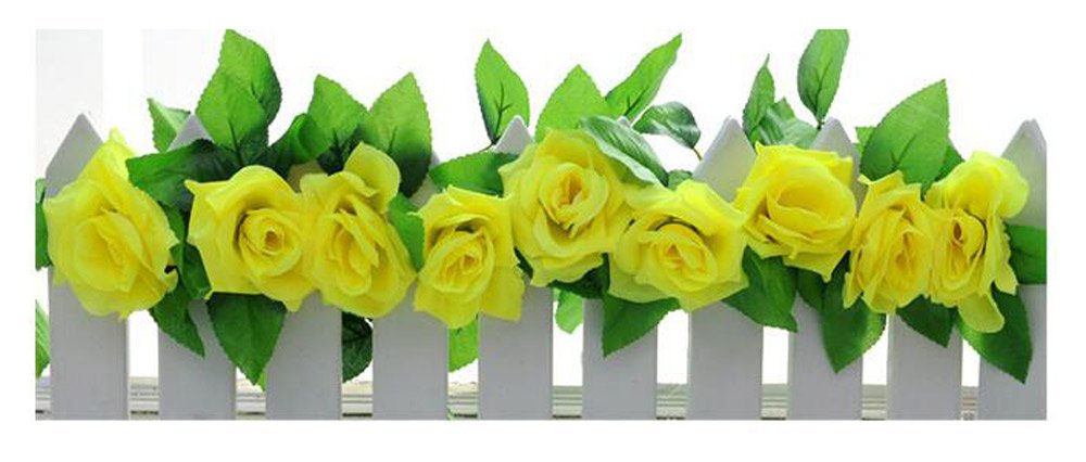 Crazy Shop 2 PCS 8ft Artificial Silk Flower Hanging Rose Garland Vine for valentines Home Wedding Garden Decoration (Yellow)