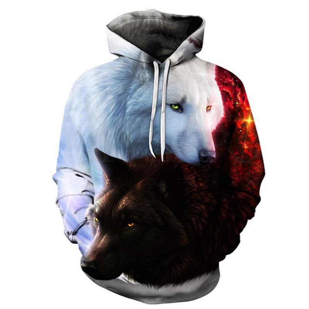 iNoDoZ Men's Autumn Winter Hoodies 3D Print Wolf Long Sleeve Top Blouse Hooded Sweatshirt