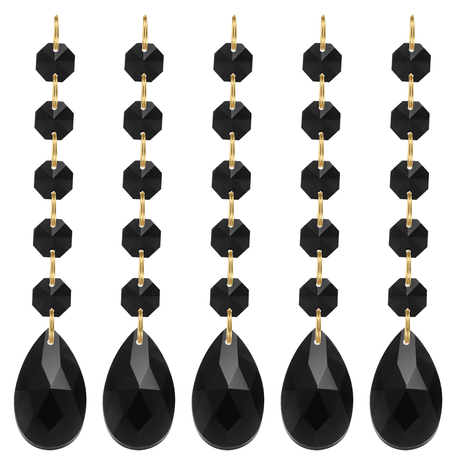 PATIKIL Teardrop Crystal Chandelier Pendants Beads, 5 Pack 135mm Length 38mm Chandelier Prisms Parts Ornaments Hanging Beads for DIY Arts Crafts Decoration, Black