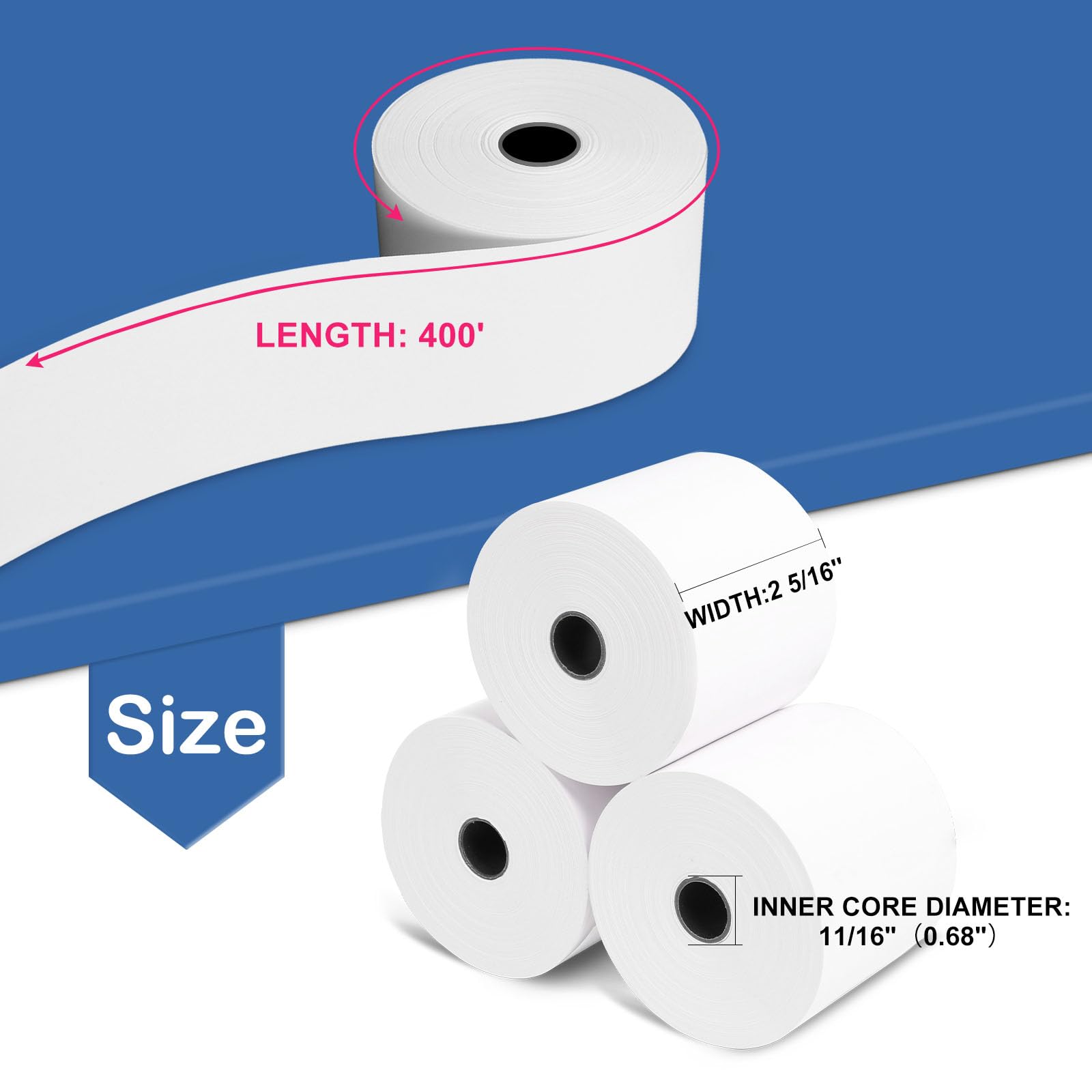 (12 rollos) rollos de papel térmico de 2 5/16 pulgadas x 400 pies, compatibles con Dresser Wayne, Gilbarco, VeriFone Ruby, Speedpass, Vista y otros sistemas POS, papel térmico sin BPA