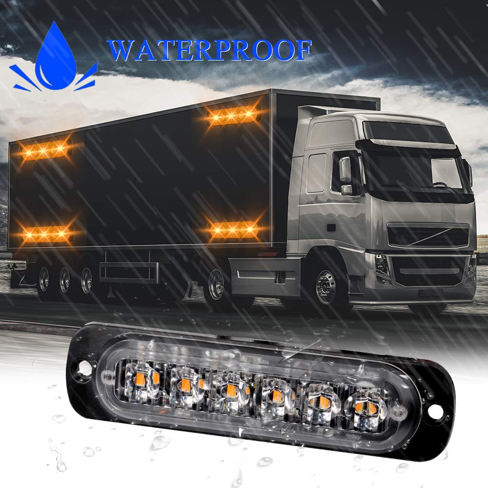 4pcs 12-24V Ultra Sottile Lampeggiante Emergenza Avvertimento Strobo Luci Luce - 6LEDS Flash Warning Light Bar - Auto Moto Truck-Ambra