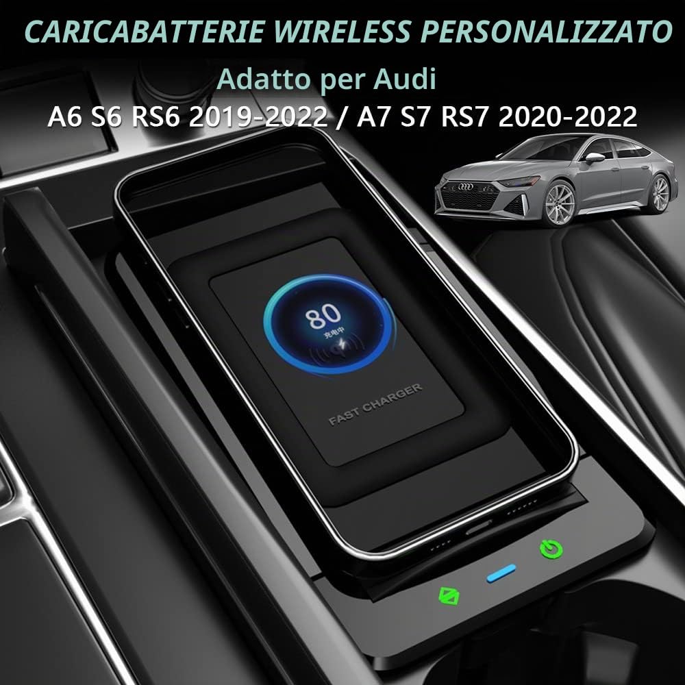 Caricabatteria da Auto Wireless per Audi A6 S6 RS6 A7 S7 RS7 2019 2020 2021 2022 Tutti i Modelli, 15W Rapida Ricarica Telefono Pad per Audi A6/A7 Accessori, Regalo per i Possessori di Audi