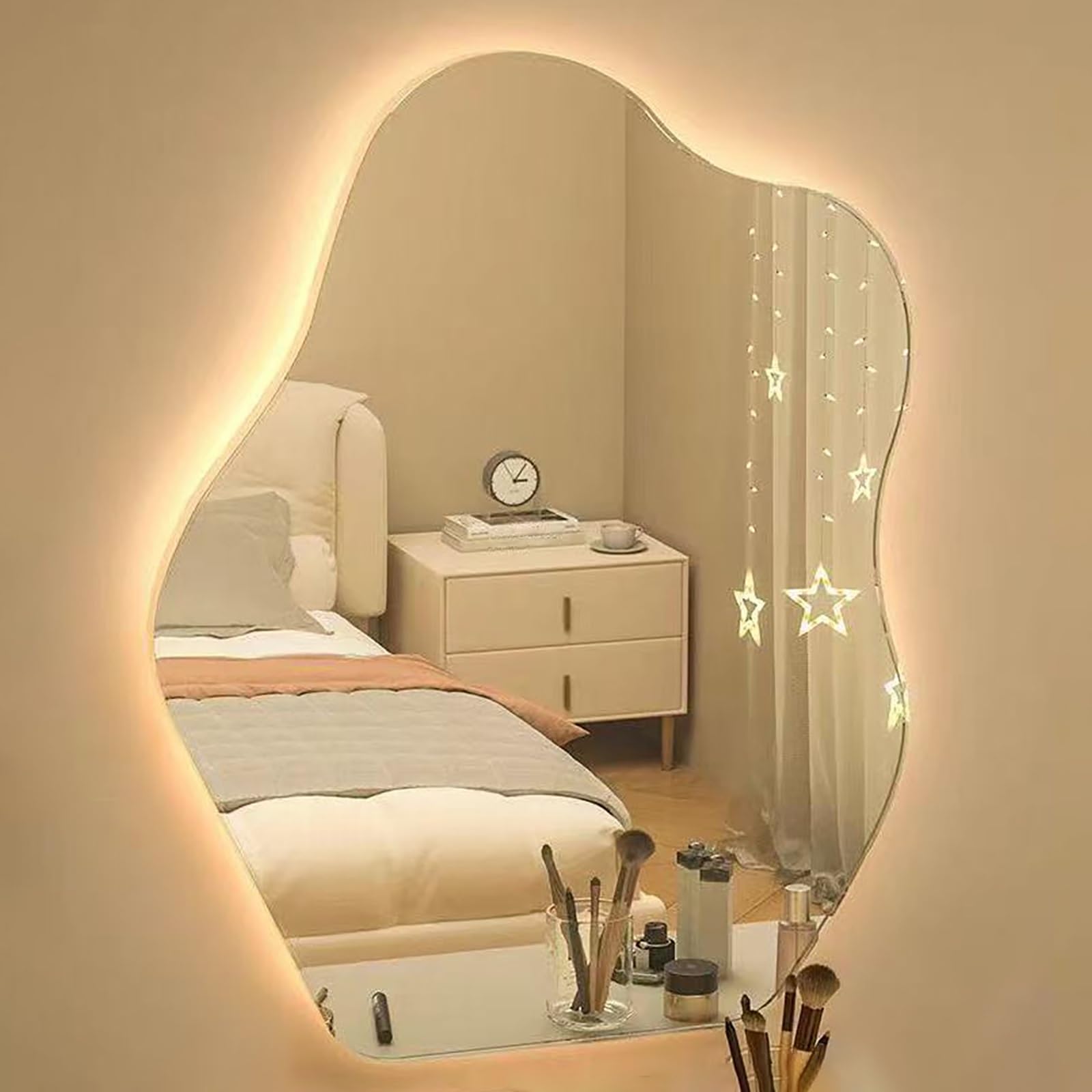 SXFSDOU LED Bathroom Mirror, Frameless Wall Mounted Vanity Mirror with Dimmable Lighting and 3 Colour Temperatures for Makeup Grooming