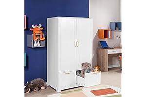 VINGLI Kids Closet Wardrobe Cabinet with Adjustable Shelves and Drawers
