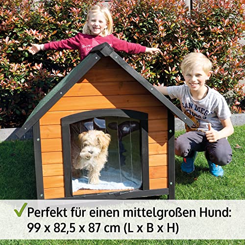 zooprinz Premium Hundehütte Luna - aus wetterfestem Vollholz, Dach zum Öffnen und Lamellentür - ideal für draußen - mit natürlichen Farbe gestrichen - 2 Größen zur Wahl -Hundehaus Hundehütte (L)