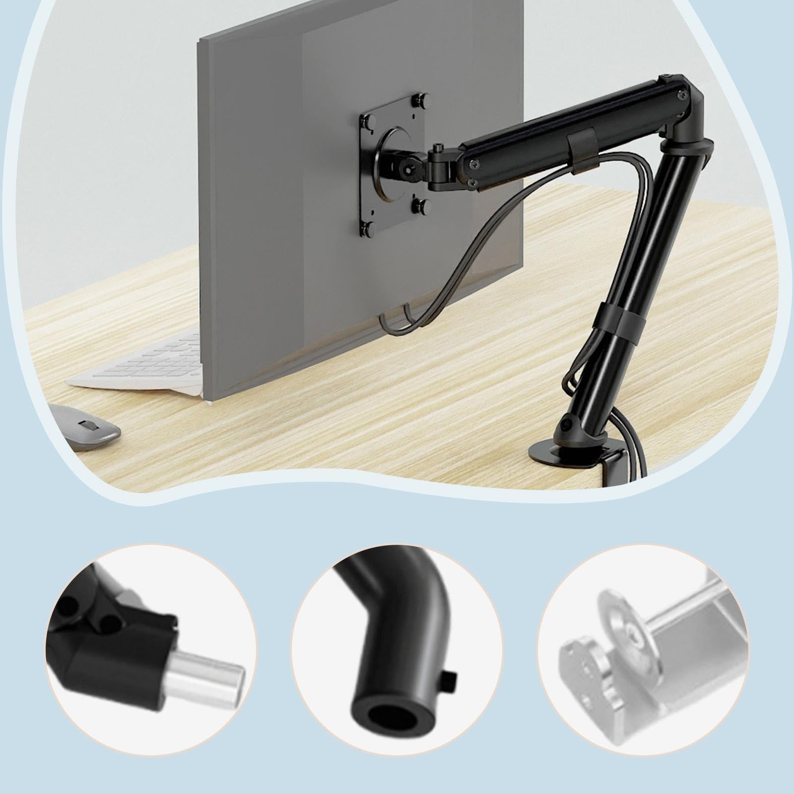 Supporto ergonomico del braccio del monitor: 9 kg Heavy Duty, schermi da 17-32 pollici, regolazione dell'altezza della molla a gas, doppia installazione con morsetto/occhiello