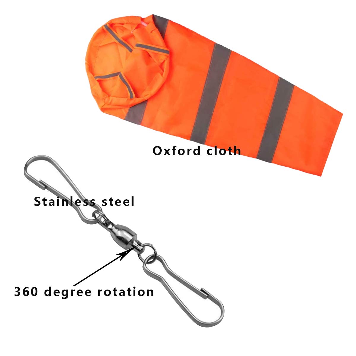 Manica a Vento con 2PCS Moschettone di Fissaggio Segnavento Indicatore Direzione Vento Windsock per Rilevare la Direzione del Vento (80cm)