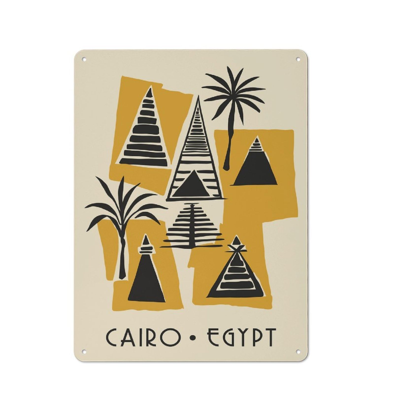Junmoney Style-18 Cairo Egypt Pyramids Art Print Urban Metal Wall Decor 40X30cm, Industrial Metal Sign For Flat, Bar, Studio Or Gallery Wall