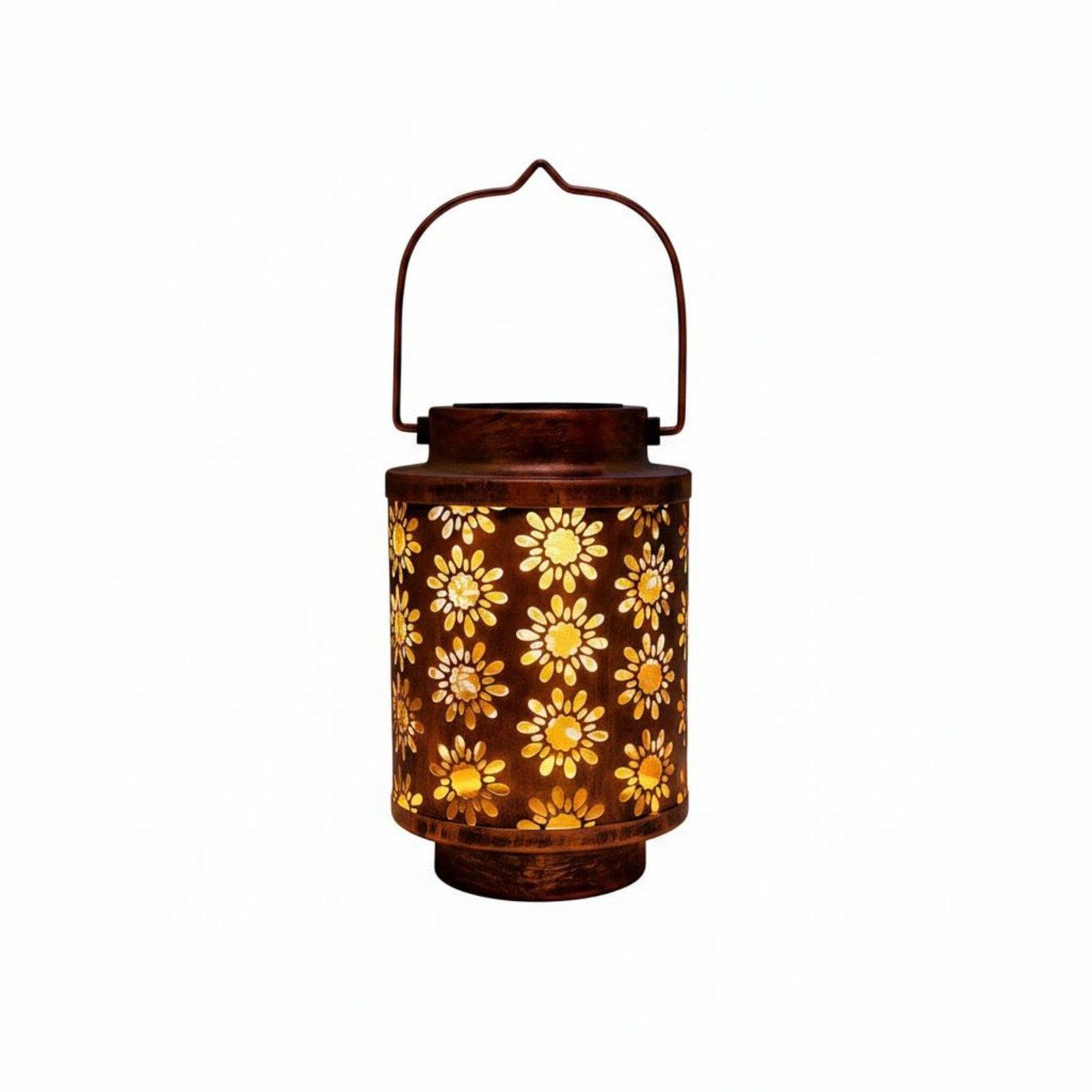 Metal Sunlit Outdoor Lantern IP65 Waterproof Hollow Flower Projection Lamp Portable Handle Decorative Tabletop Solar Light for Patio, Balcony, Walkway-image-24
