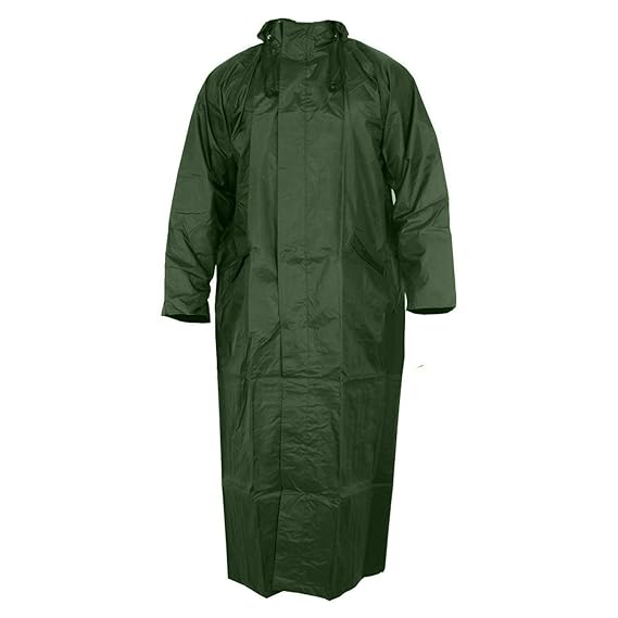 Niue Mens Nylon Hooded Waterproof Long Lightweight Waterproof Raincoat|Overcoat Full Length (Green)