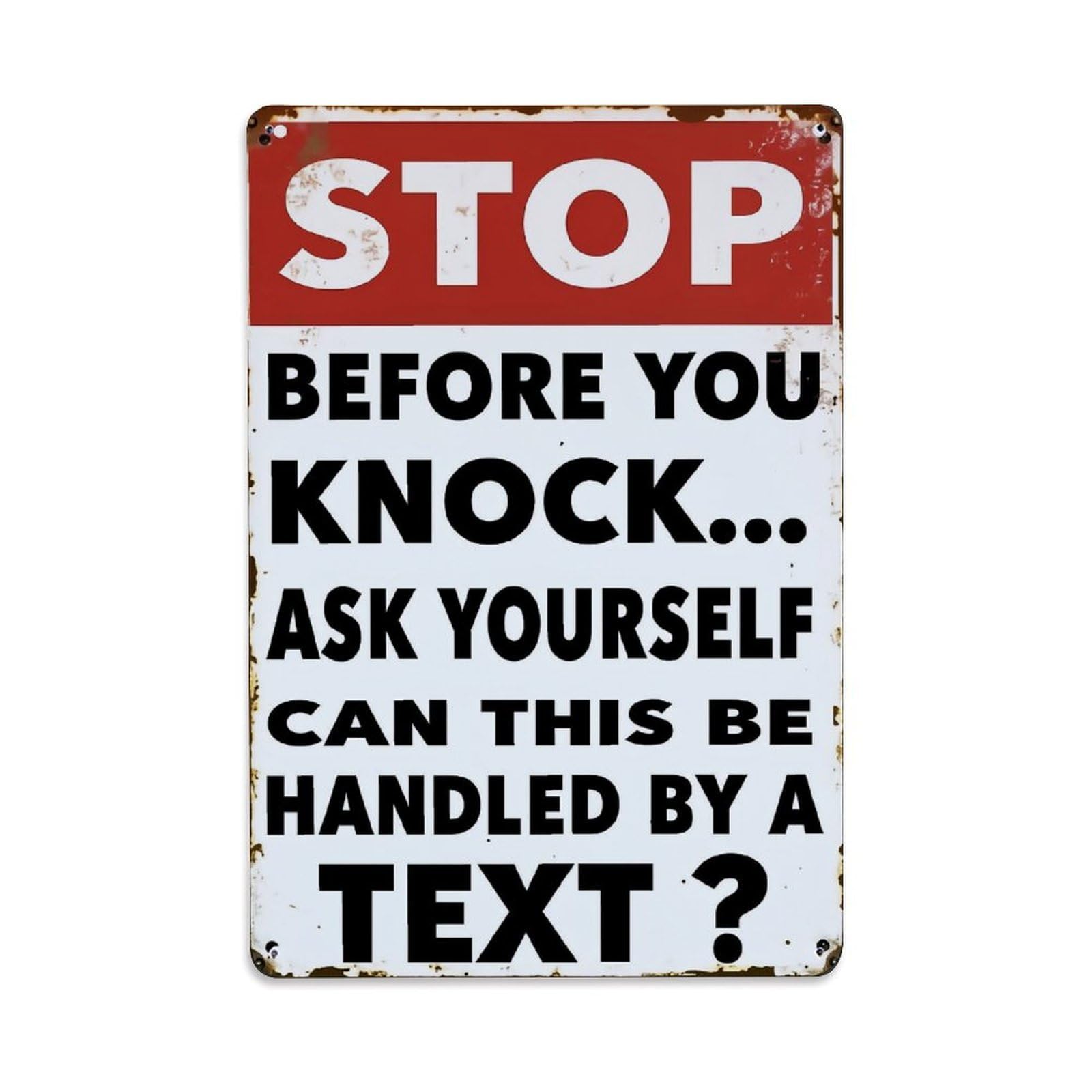 Stop Before You Knock Ask Yourself Can This Be Handled By A Text Retro Metal Tin Sign, Vintage Decor Art Poster for Bar, Home, Man Cave, Kitchen, Laundry Room Gift 8x12Inch