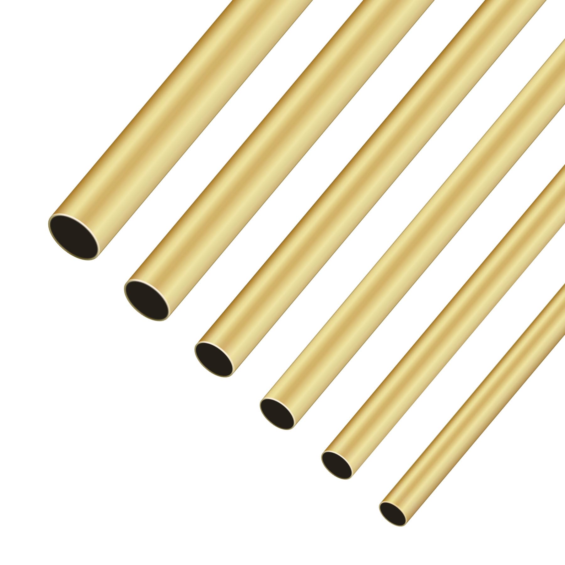 Messing-Rundrohr-Set, 6 Stück, nahtlos, gerade, 5 mm, 6 mm, 7 mm, 8 mm, 9 mm, 10 mm Außendurchmesser x 0,3 mm Wandstärke, 300 mm Länge, Messingrohre für Heimwerker, Handwerk