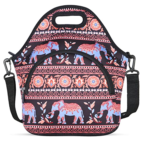 Violet Mist Neoprene Lunch Bag with Pocket Shoulder Strap for Women Men - Elephant Food Handbag Tote by Violet Mist - Used condition - US$13.79