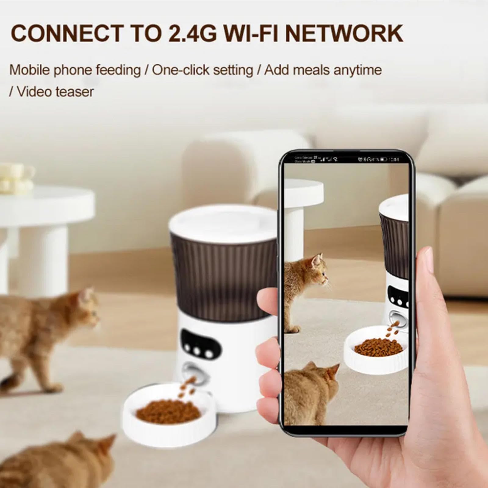 Comedero Gato Automatico WiFi, 6L con Cámara 1080P, 2.4G WiFi con App Video Audio Visión Nocturna Dispensador De Comida para Perros, Dispensador Comida Gato