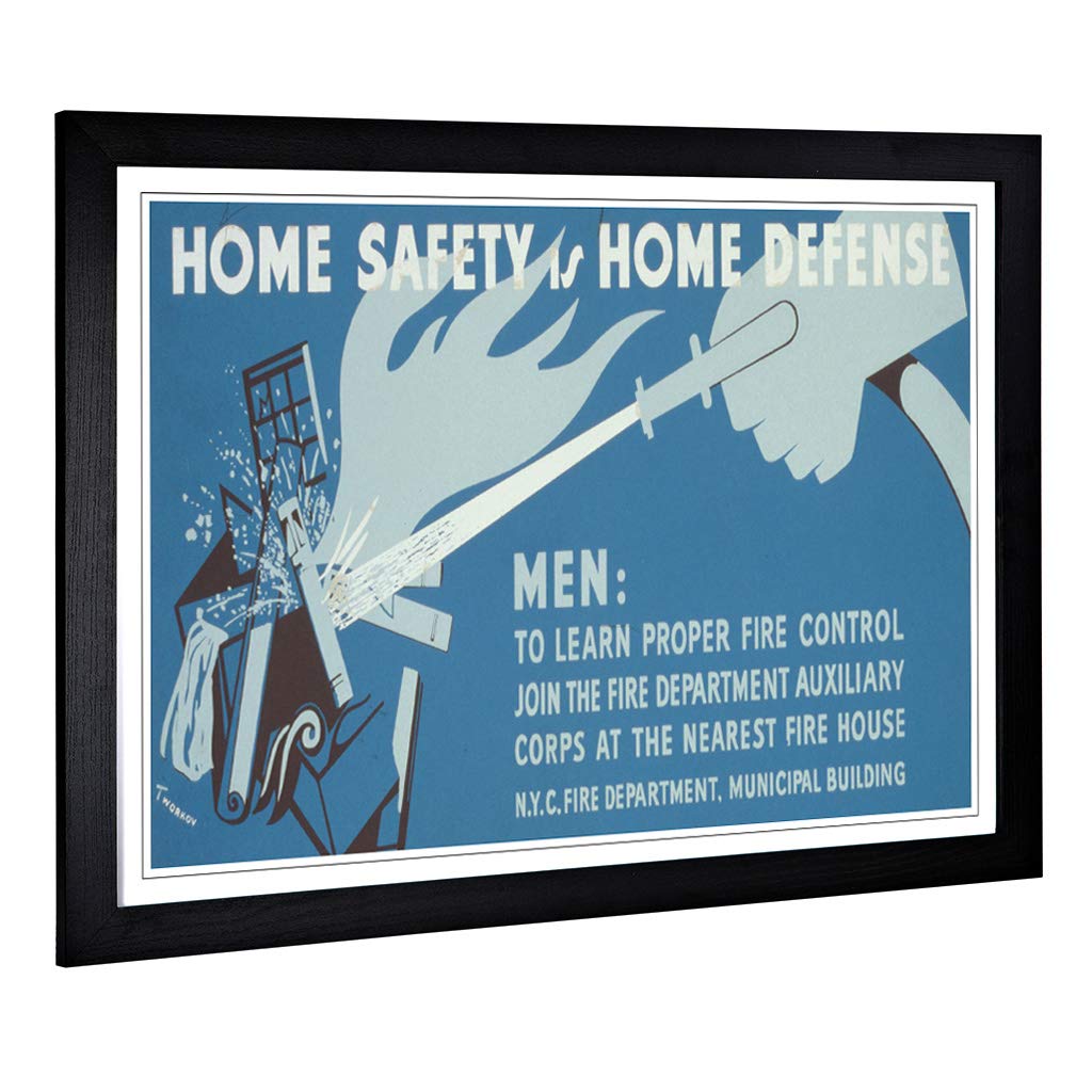 Big Box Art Framed Print of Vintage WPA Poster Defense Design | Wall Art Picture | Home Decor for Kitchen, Living Room, Bedroom, Hallway, Black, A2 / 24.5x18 Inch / 62x45cm