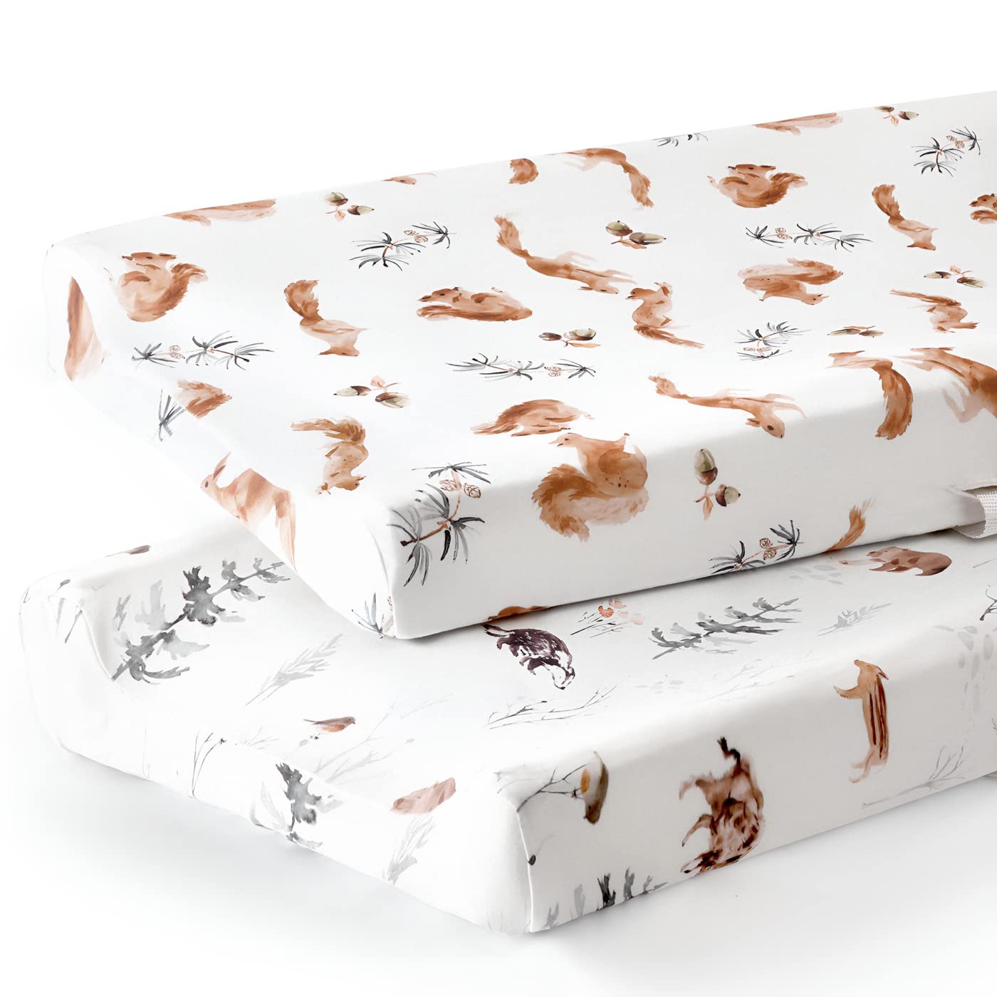 GRSSDER Stretch Ultra Soft Jersey Knit Changing Pad Cover Set 2 Pack, Change Table Pad Covers Fit 32"/34" x 16" Pads Safe and Snug, Pretty Pattern for