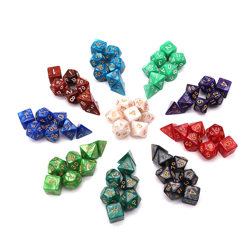 Set di 7 Dadi Multifacciali per Dungeons & Dragons, Dadi da Tavolo Colorati DND con Cambio di Colore e Glitter Monocolore