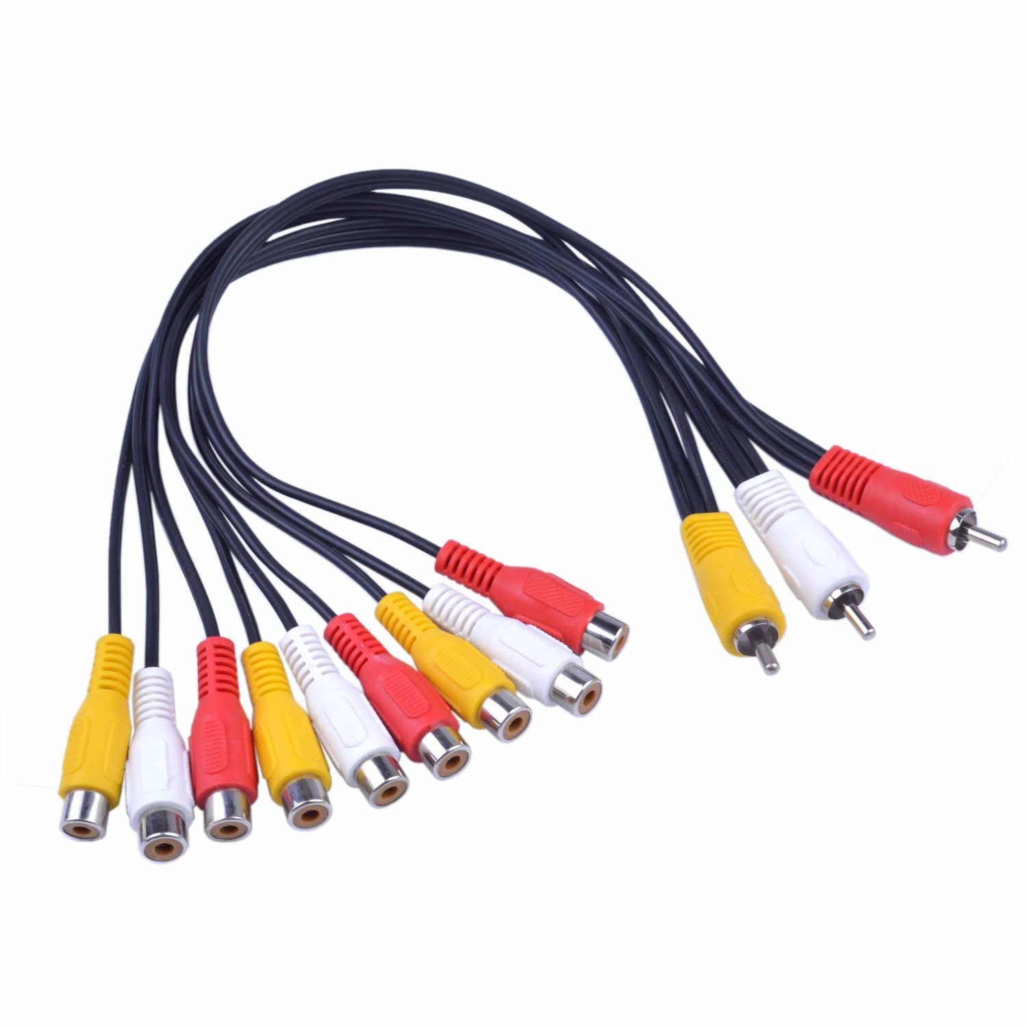 RCA Splitter Cable,3 RCA Male Jack to 6 RCA Female Plug Splitter Audio Video Av Adapter Cable,30cm/11.8 Inch (A)