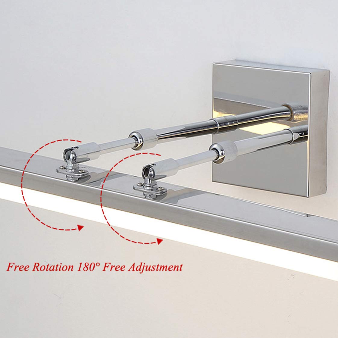 Luz espejo baño, luz espejo LED, luz pared retráctil sobre espejo, impermeable, acero inoxidable y acrílico, iluminación maquillaje giratoria, luces imagen para cocina, blanco neutro 4000K