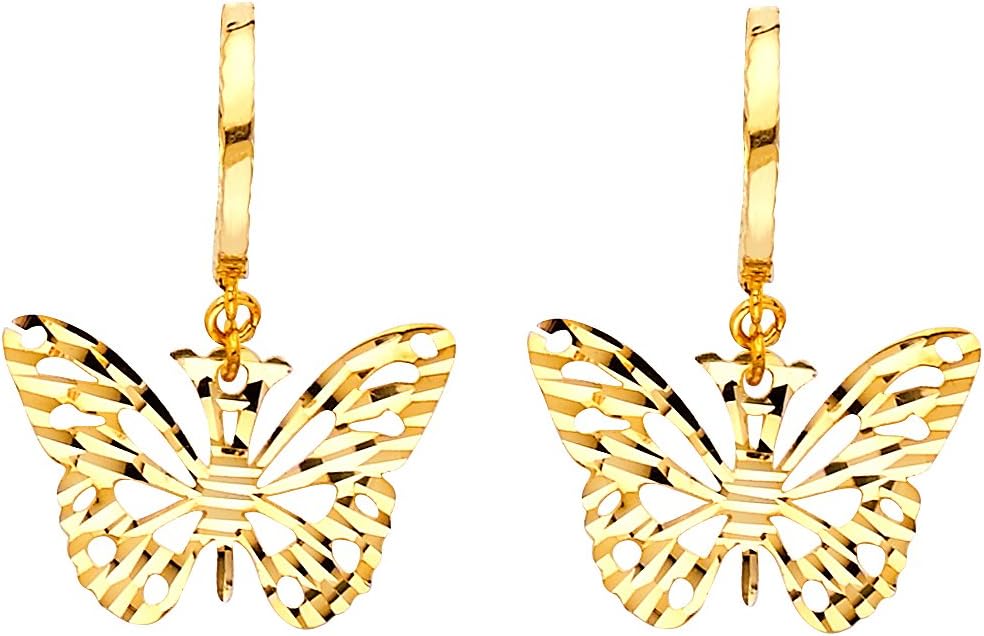 The World Jewelry Center 14k Yellow Gold Butterfly Fancy Drop Earrings