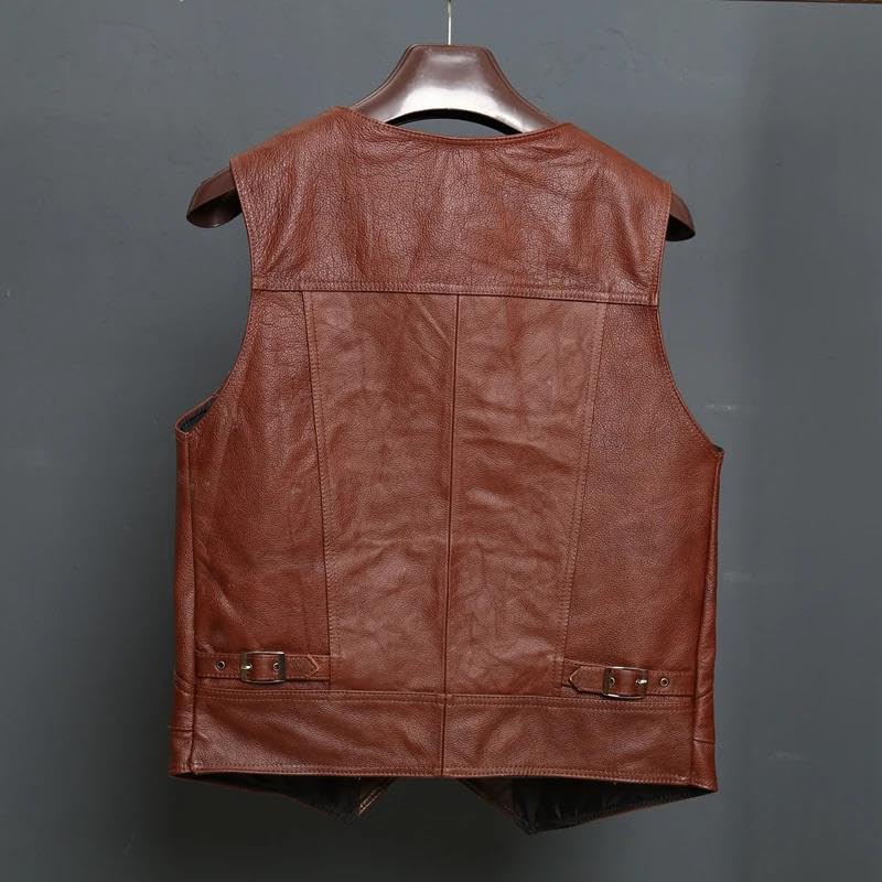 Men's Slim Fit Brown Genuine Leather Waistcoat3