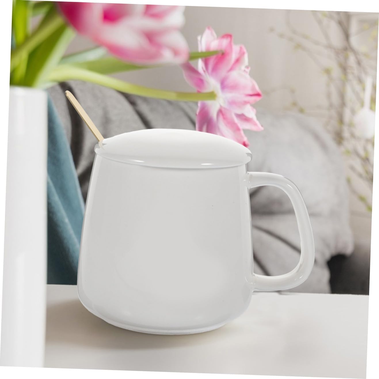 Ceramic Coffee Mug Warmer USB Heating Plate with Handle for Milk and Beverage Thermostatic Temperature Control Home Use White