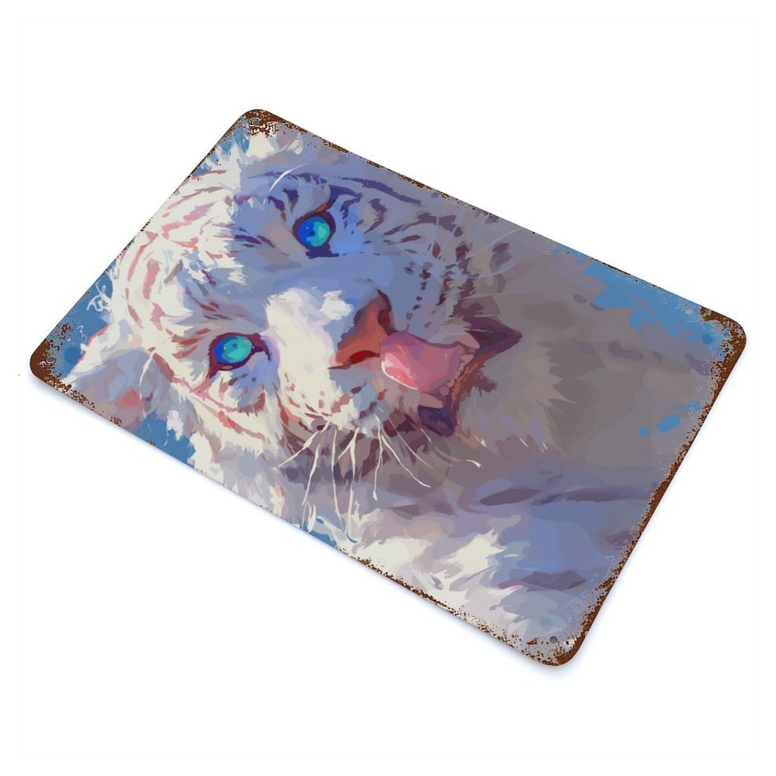 White Tiger Rusty Metal Tin Sign 11.8"x7.9", Ideal for Farmhouse, Kitchen And Entryway Decor