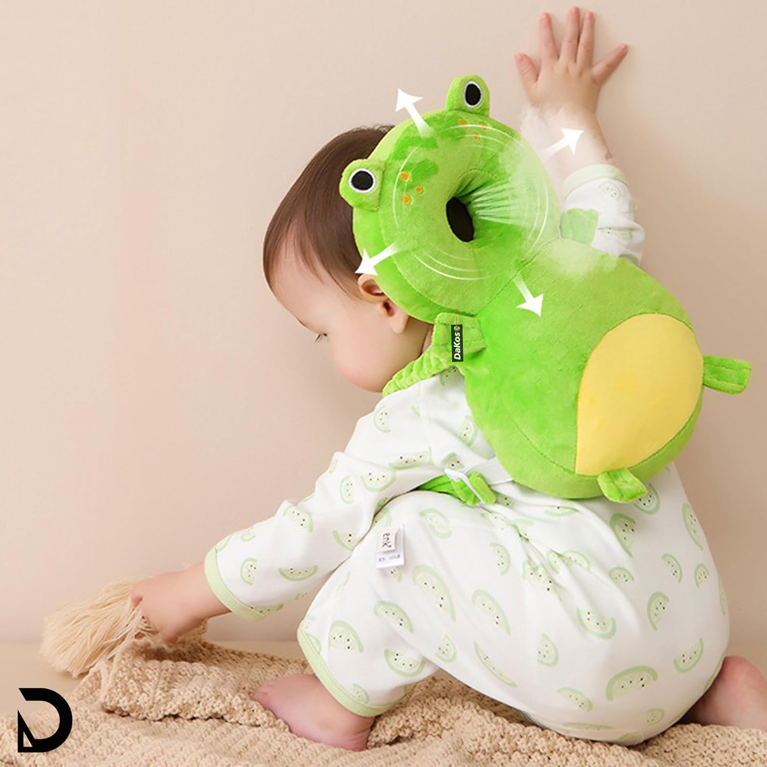 KIDVYANSHI Head Protector Cushion Plush Soft Toy Early Learning Toy Fall Protection Helmet Baby Head Protector Child Adjustable Shoulder Strap (Head Protector) (Green Frog) - Image 5 thumbnail