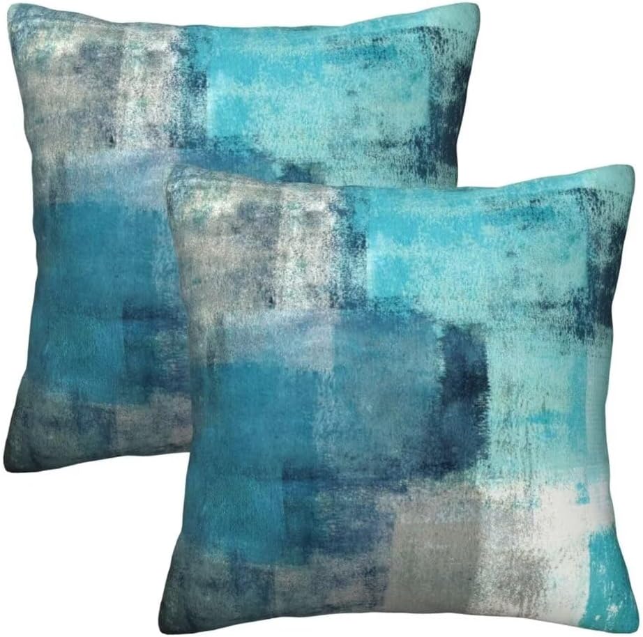 Grey Blue Abstract Art Painting Throw Pillow Covers 20x20 Set of 2 White Blue Gray Pillowcase Modern Square Pillow Case Standard Pillowcases Decorative Cushion Cover for Couch,Bedroom