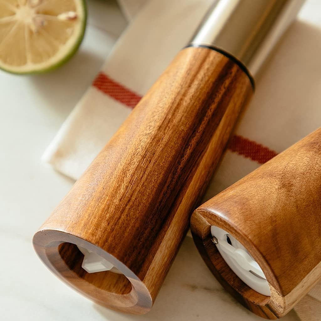 Salt and Pepper Grinder Solid Wood Manual Salt and Pepper Grinder Set for KitchenProfessional Freshly Ground Adjusted Pepper Mill Grinders Spice Grinders Salt,D
