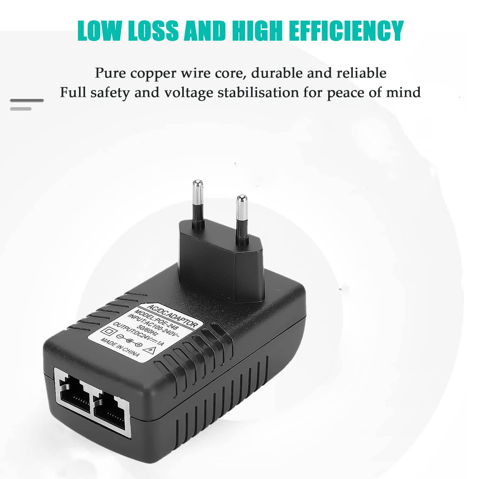 Iniettore POE con presa a muro, alimentatore adattatore di rete DC 24V 1A, presa POE, presa a muro Power Over Ethernet, adattatore Ethernet Adattatore di rete adattatore POE, per dispositivi Bluetooth