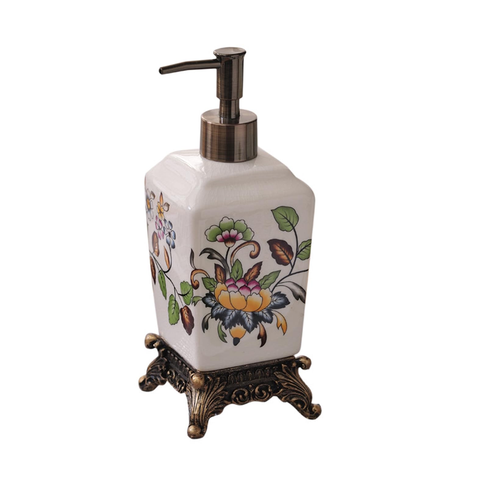 Ceramiczny dozownik balsamu, dozownik odżywki do szamponu, mydło do mycia ciała, spersonalizowane butelki z dozownikiem, do blatu łazienkowego (biały kwiatowy)