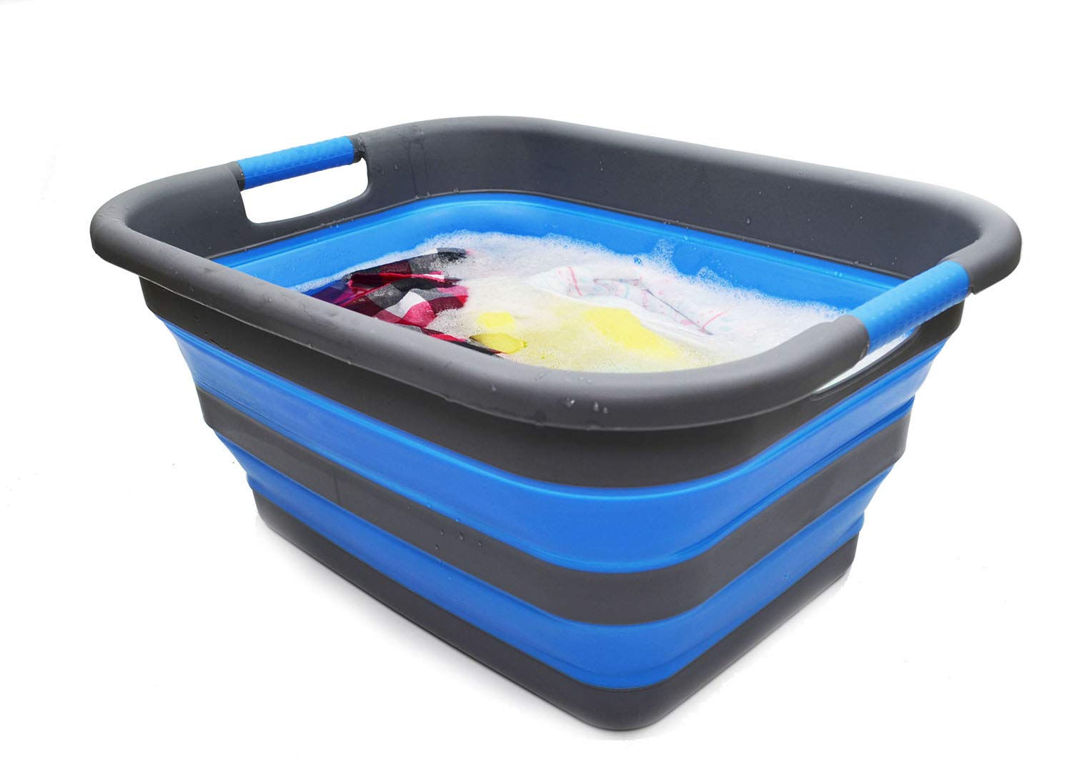 SAMMART 41L zusammenklappbarer Wäschekorb aus Kunststoff – faltbarer Pop-Up-Aufbewahrungsbehälter/Organizer – tragbare Waschwanne – platzsparender Korb/Korb (Hellblau)