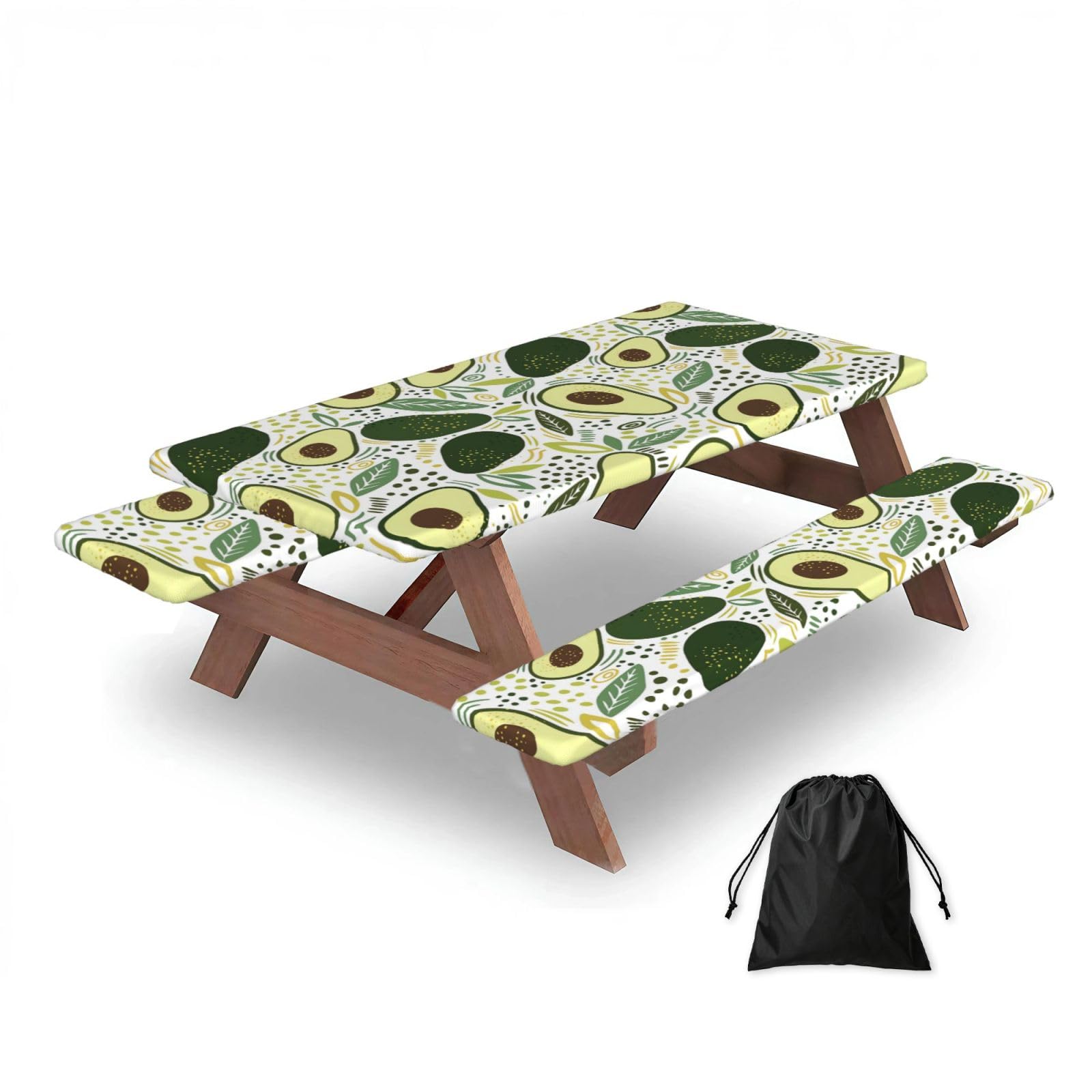 Dopklna As Picture Avocado, Picnic Table Cover With Bench Covers -Waterproof Elastic Fitted Tablecloth For Garden Camping Patio 76X152cm