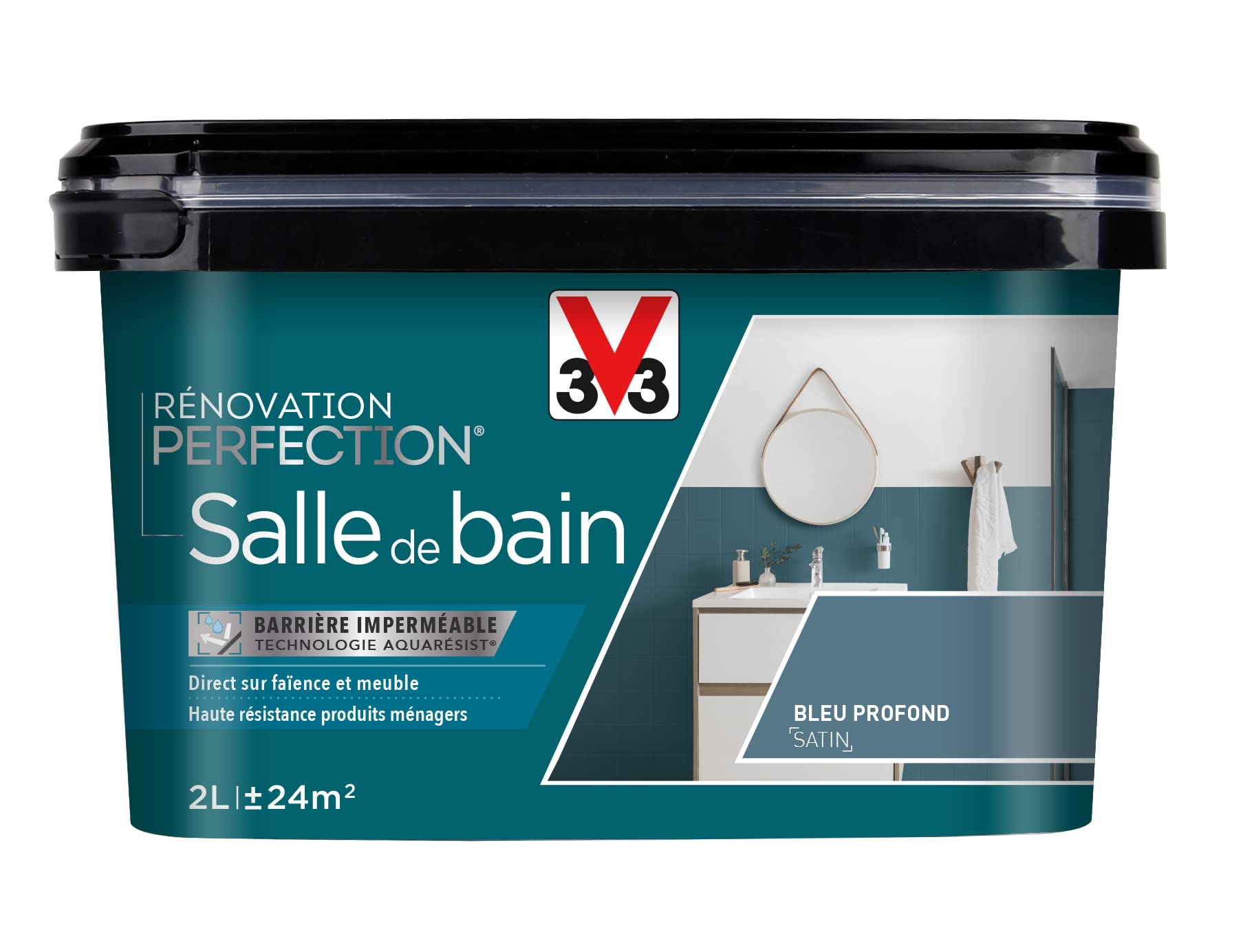 V33 Peinture de rénovation salle de bain, Rénovation perfection Bleu profond satin 2L