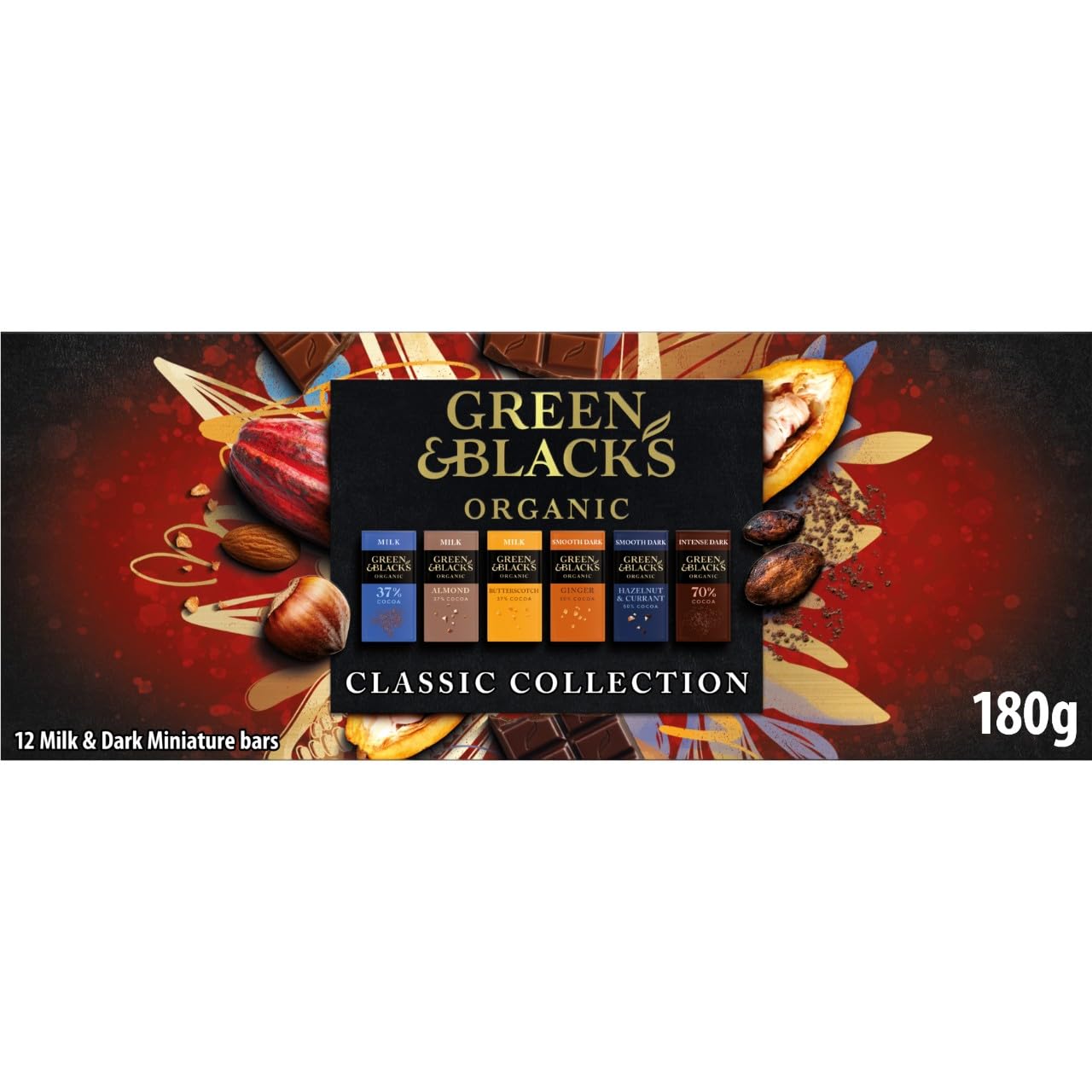 Green & Black's Organic Tasting Collection Box 12 Miniature Chocolate Bars 180 g