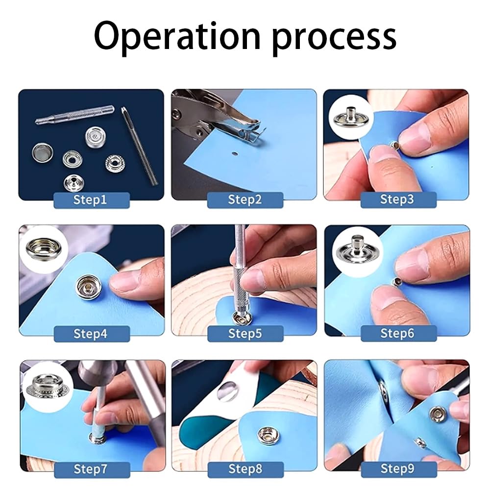 Drukknopset, drukknopen, metaal, 15 mm, roestvrij staal, met bevestigingsgereedschap voor kleding, jeans, leer, handtas, doe-het-zelf handwerk, 240 stuks (240 stuks