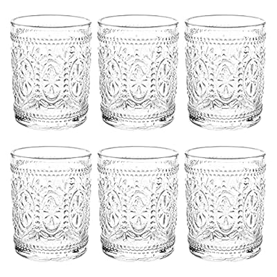 Bekith 6 Pack Drinking Glasses, 9.5 oz Romantic Water Glasses Tumblers, Heavy Duty Vintage Glassware Set for Whisky, Juice, Beverages, Beer, Cocktail