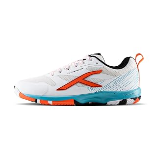 Hundred Court Sonic PBX Unisex Non-Marking Court Shoes | Badminton, Pickleball, Table Tennis & Other Indoor Sports | Lightweight, Cushioned Grip (White/Orange/Black/Sea Blue ; UK 9)
